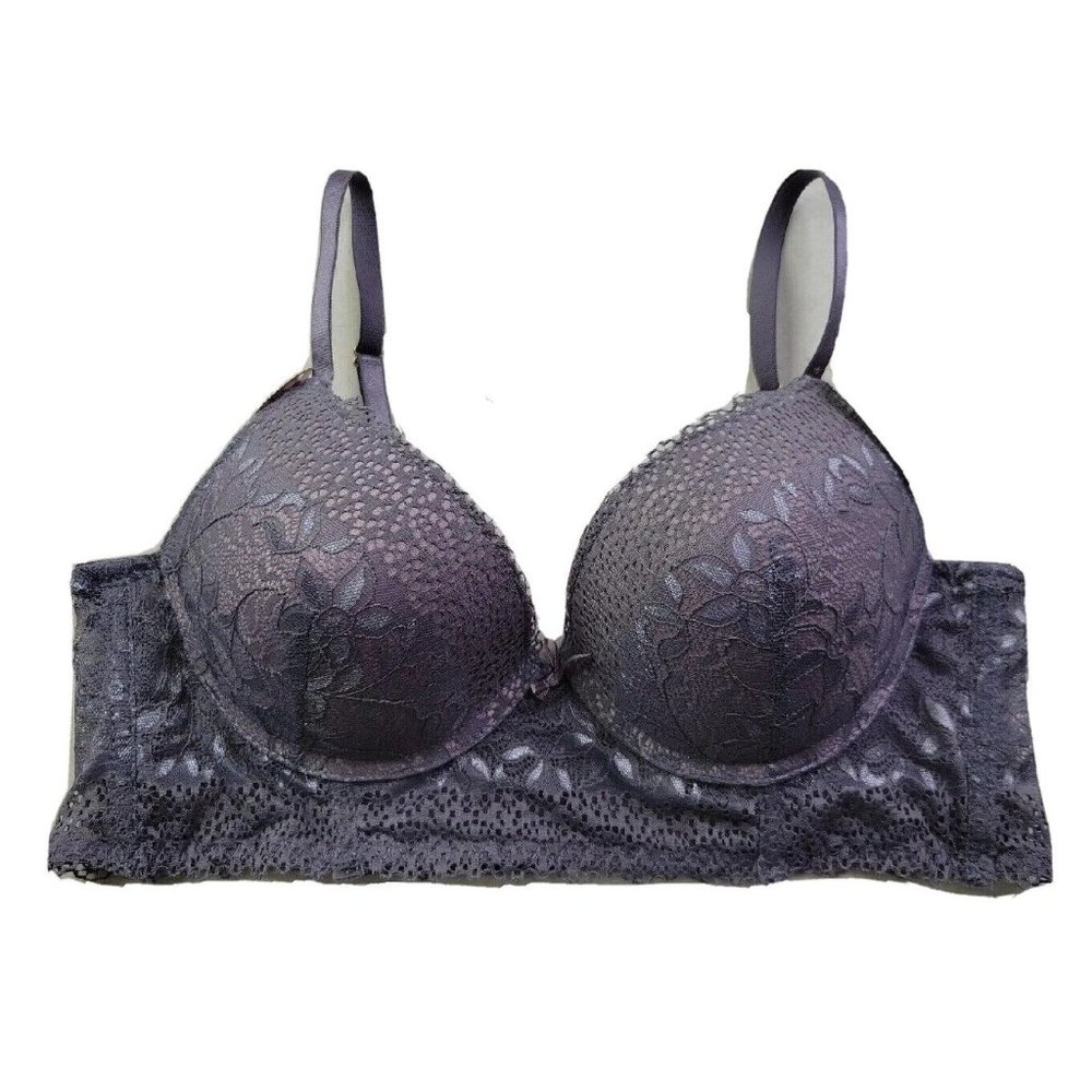 NEW Spree Intimates Women's 36C Gray Lace Bra Push-Up Sheer Back Underwired NWT